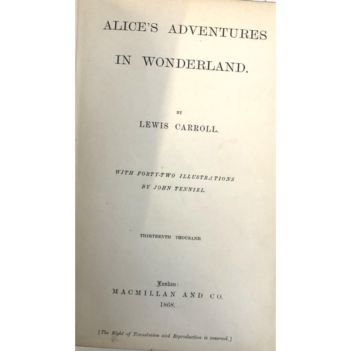 461 - EARLY 'ALICE' BOOKS. CARROLL, Lewis: 'Alice's Adventures in Wonderland', Macmillan, 1868. Thirteenth... 