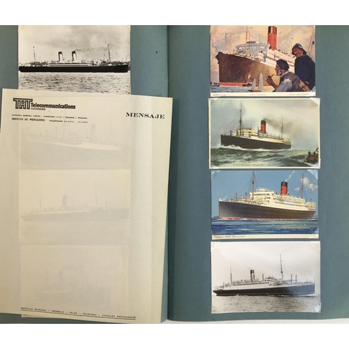 536 - POSTCARDS: shipping, freight, liners etc. in an old photograph album. Also a 'scrapbook' labelled 'C... 