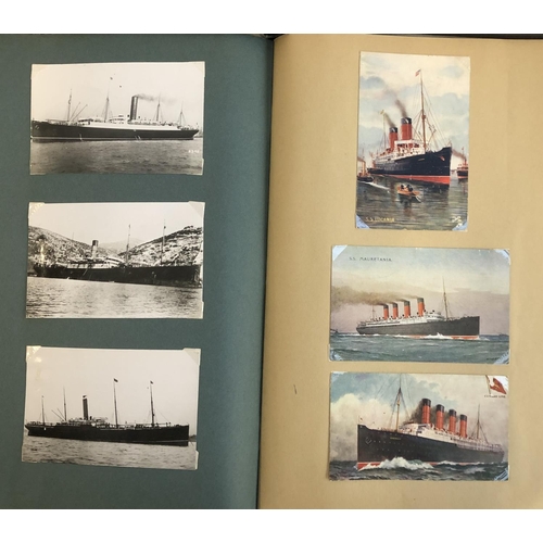 536 - POSTCARDS: shipping, freight, liners etc. in an old photograph album. Also a 'scrapbook' labelled 'C... 