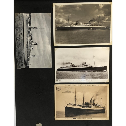 536 - POSTCARDS: shipping, freight, liners etc. in an old photograph album. Also a 'scrapbook' labelled 'C... 