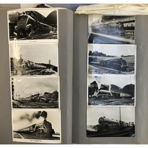 539 - POSTCARDS: British steam railways (many engines inc. Flying Scot etc.) in three 50s/60s scrapbooks (... 