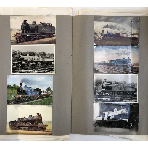 539 - POSTCARDS: British steam railways (many engines inc. Flying Scot etc.) in three 50s/60s scrapbooks (... 