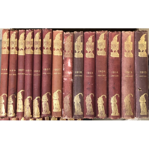 542 - PUNCH: c. 47 bound volumes in uniform burgundy cloth bindings c. 1893-1916. Generally at least Good ... 