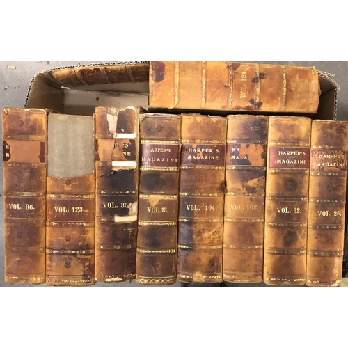 544 - BINDINGS, HARPER'S MAGAZINE: c. 48 vols in uniform bindings, three-quarter calf, some rather worn/ru... 