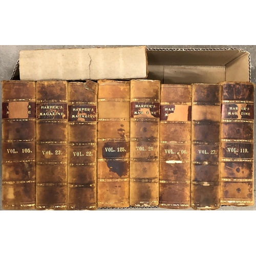 544 - BINDINGS, HARPER'S MAGAZINE: c. 48 vols in uniform bindings, three-quarter calf, some rather worn/ru... 