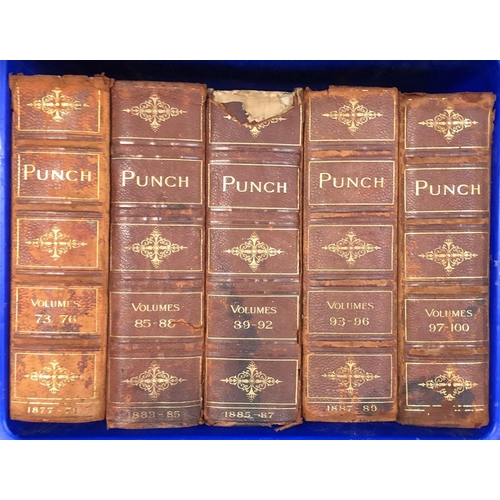 545 - BINDINGS, PUNCH: vols. 21-100 (a few missing) from mid to late 19th C. In three-quarter leather bind... 