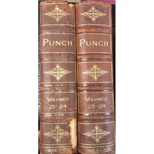 545 - BINDINGS, PUNCH: vols. 21-100 (a few missing) from mid to late 19th C. In three-quarter leather bind... 