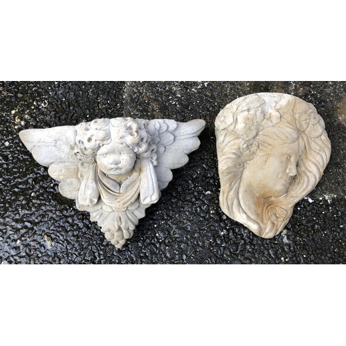 805 - Two composite stone cherub planters, 23cmH and 30cmH