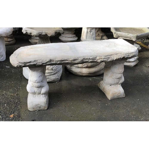 809 - A further composite stone bench with squirrel supports, 43cmH