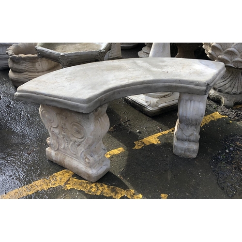 810 - A composite stone curved bench, 42cmH