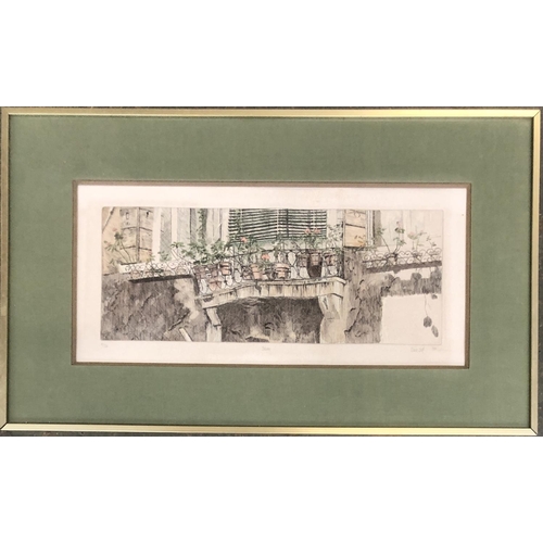 690 - David Suff (b.1955), 'Balcony', colour engraving, signed, titled and dated 1981, numbered 85/150, 12... 