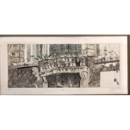 690 - David Suff (b.1955), 'Balcony', colour engraving, signed, titled and dated 1981, numbered 85/150, 12... 