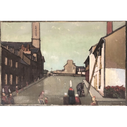 713 - Rodney Fryer Russell (1918-1996), two street scenes, oils on canvas, 42x70cm and 41x61cm (2)