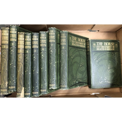 589 - Three large boxes of books comprising: Punch 1939-47, 'The Horse: Its Treatment in Health and Diseas... 