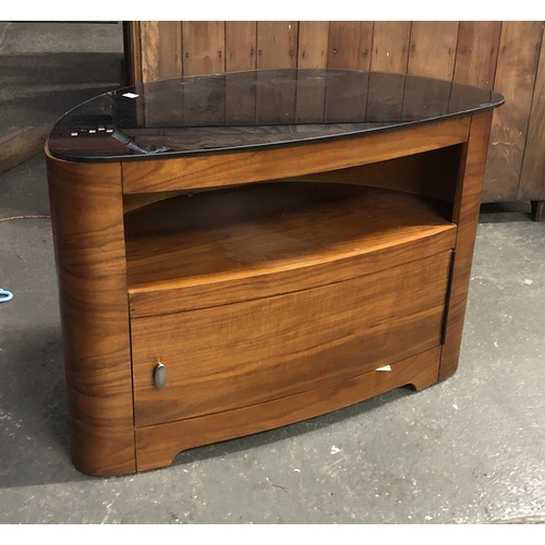 830 - A mid century style cabinet, with black glass top and undershelf, 80cmW