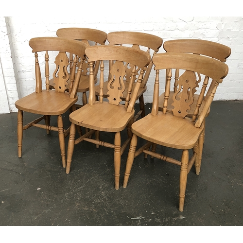 838 - A set of six beechwood splat back kitchen chairs