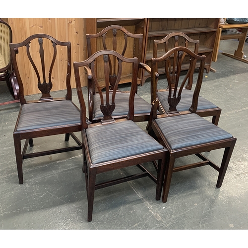 963 - A set of five 18th century Hepplewhite style mahogany dining chairs, one carver, one square tapered ... 