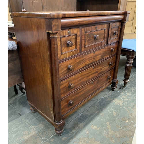 1099 - A Scottish chest of three short over three long drawers, flanked by columns, 132x61x124cmH