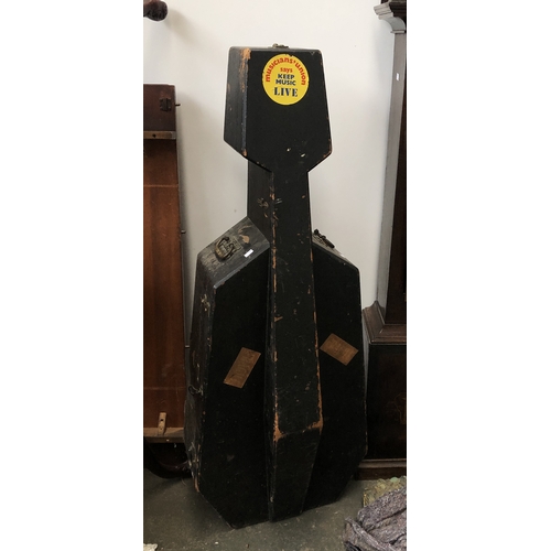 1208 - An antique wooden cello case, bears label WE Hill & Sons, 131cmL