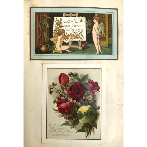 367 - A late Victorian post card album, containing over 120 greetings cards including Christmas and Valent... 