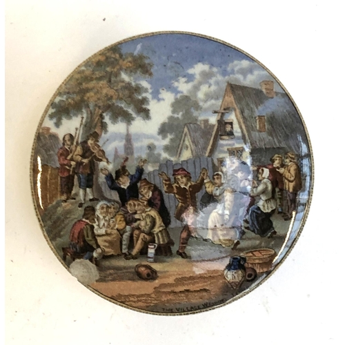 209 - A 19th century Prattware pot 'The Village Wedding' after Teniers, 10.5cmD