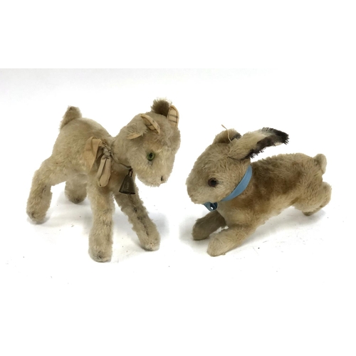 394 - A Steiff style lamb and rabbit, 19cm and 15cm high