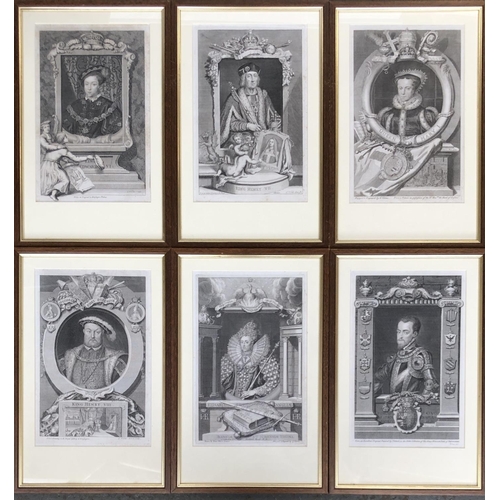 671 - A set of seven George Virtue engravings, King's and Queens, Edward VI, Henry VII, Mary I, Henry VIII... 