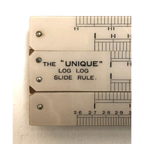 402 - The 'Unique' log log slide rule, in original box with instructions