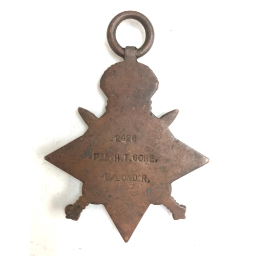 574 - A WWI Aug Nov 1914 Star, awarded to 2426 Pte H T Gore