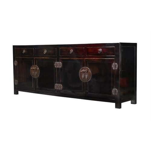 1211 - A Chinese lacquered wood side cabinet, 20th century, the top inlaid with an opium mat 86cm high, 221... 