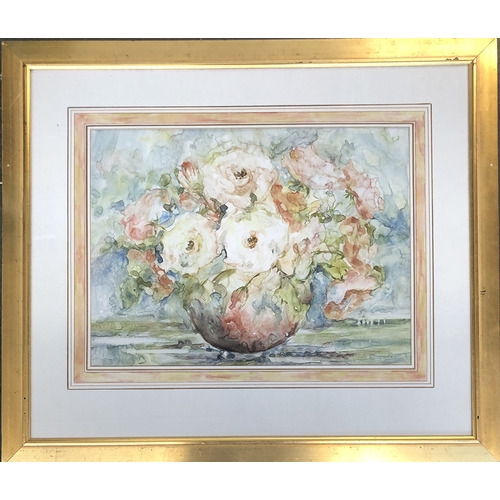 676 - Rosita Manser (20th century South African), watercolour study of roses, signed in pencil lower right... 