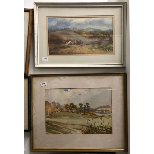 674 - Beryl Critchley-Salmonson S.W.A, 'Near Yellington', signed, 23x42cm; together with a further landsca... 