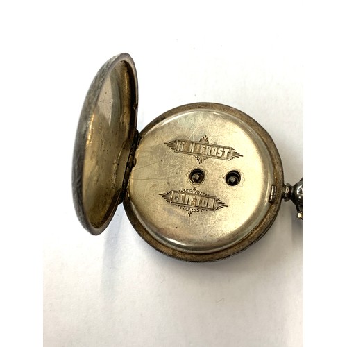 110 - A silver cased pocket watch, enamel dial, the inside engraved H.H Frost, Clifton