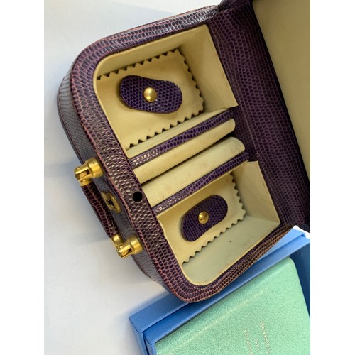 273 - An Asprey miniature leather stud case, 12.5cmW; together with a boxed Smythson leather address and t... 