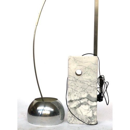 831 - A very large contemporary brushed steel and marble standard lamp, the extremely heavy marble base 55... 