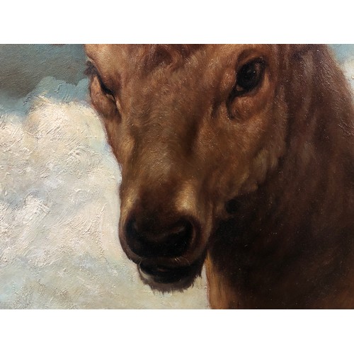 694 - After Diego Velazquez, head of a stag, oil on canvas, 65x4cm