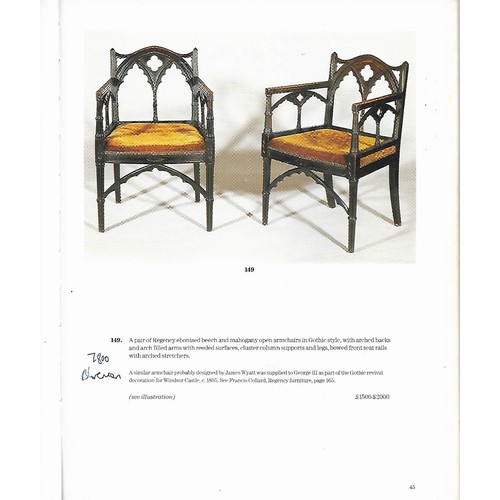 499 - A 19th century mahogany gothic open armchair in the manner of James Wyatt, the top rail as a gothic ... 