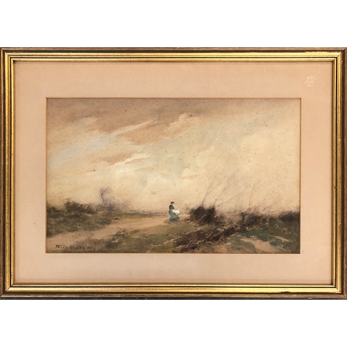 801 - William Tatton Winter, RBA (1855-1928), lady on a windy heath, watercolour, signed and dated 1910, 2... 