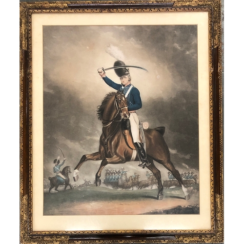 805 - A 19th century colour mezzotint of a non commissioned officer of the London volunteer cavalry, 53x43... 