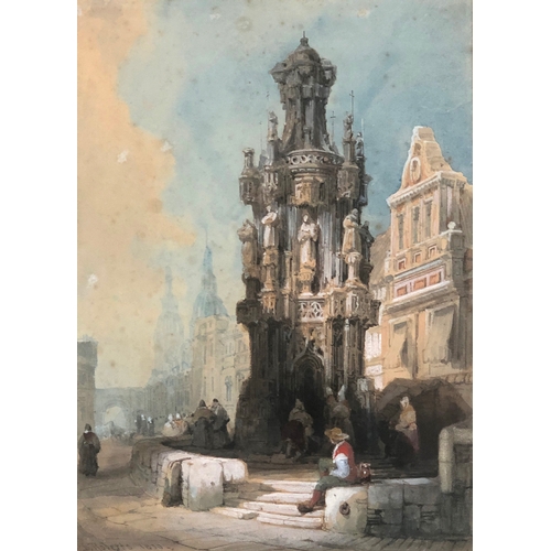 827 - David Roberts RA (1796-1864), watercolour of a continental street, signed and dated 1830 lower left,... 