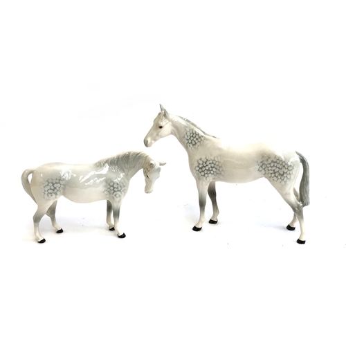 216 - A Beswick dapple horse and foal figurine, 20cmH and 14cmH (2)