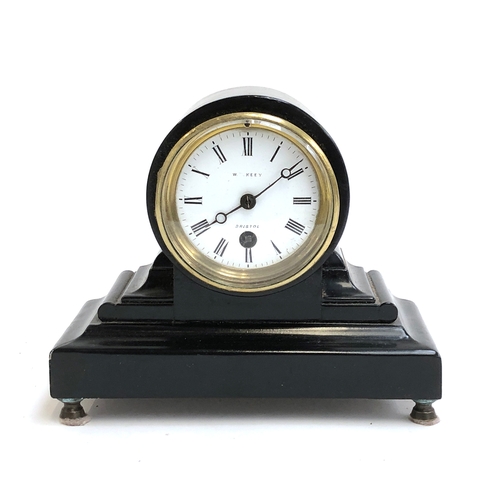 93 - An early 20th century black lacquered mantel clock, the enamelled dial marked 'W. Keey, Bristol', 21... 