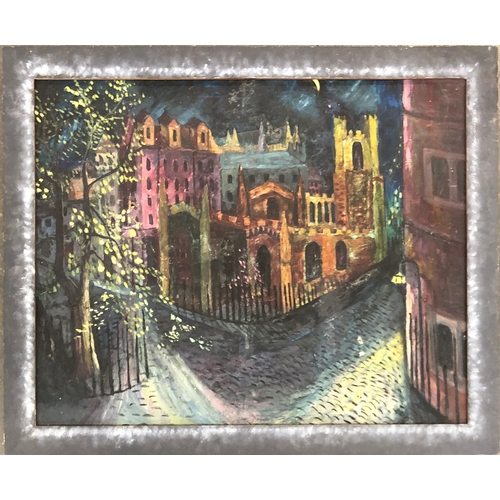 830 - 20th century oil on canvas, townscape at night, 56x69cm