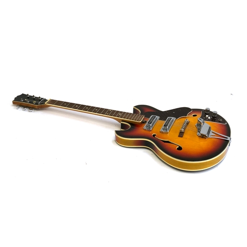 1133 - A hollow body double cutaway electric guitar with tobacco sunburst finish, with soft Marlin carry ca... 