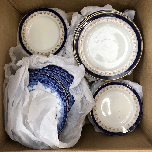 304 - Two large mixed boxes of ceramics, to include 19th century part dinner service with cobalt blue and ... 