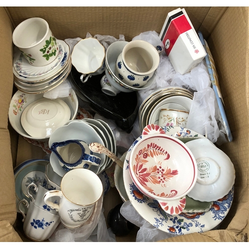 304 - Two large mixed boxes of ceramics, to include 19th century part dinner service with cobalt blue and ... 