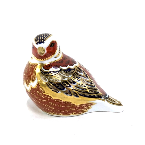 307 - A Royal Crown Derby Chaffinch paperweight, marked 'LVI' to base with gold stopper, 7cmH