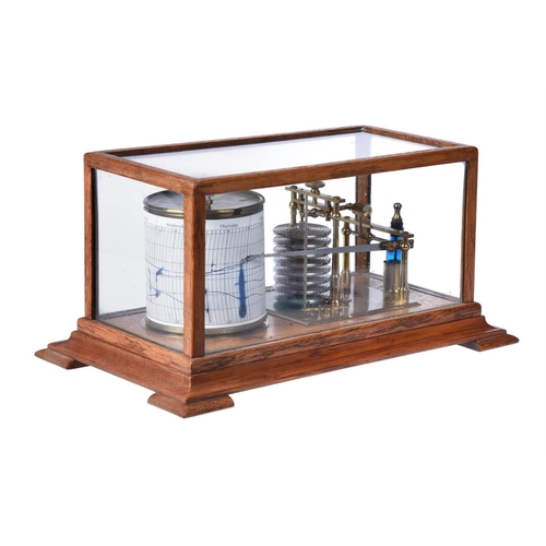 486 - An early 20th century oak cased barograph, unsigned, 35cm wide, 21cm deep, 17.5cm high