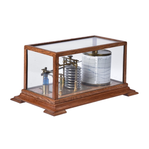 486 - An early 20th century oak cased barograph, unsigned, 35cm wide, 21cm deep, 17.5cm high