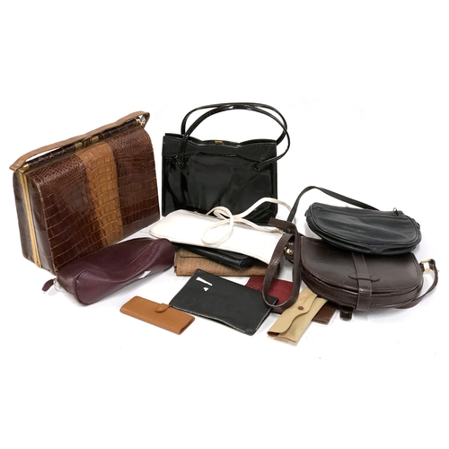 495 - A quantity of assorted leather bags and purses, to include alligator, Reneta bag etc